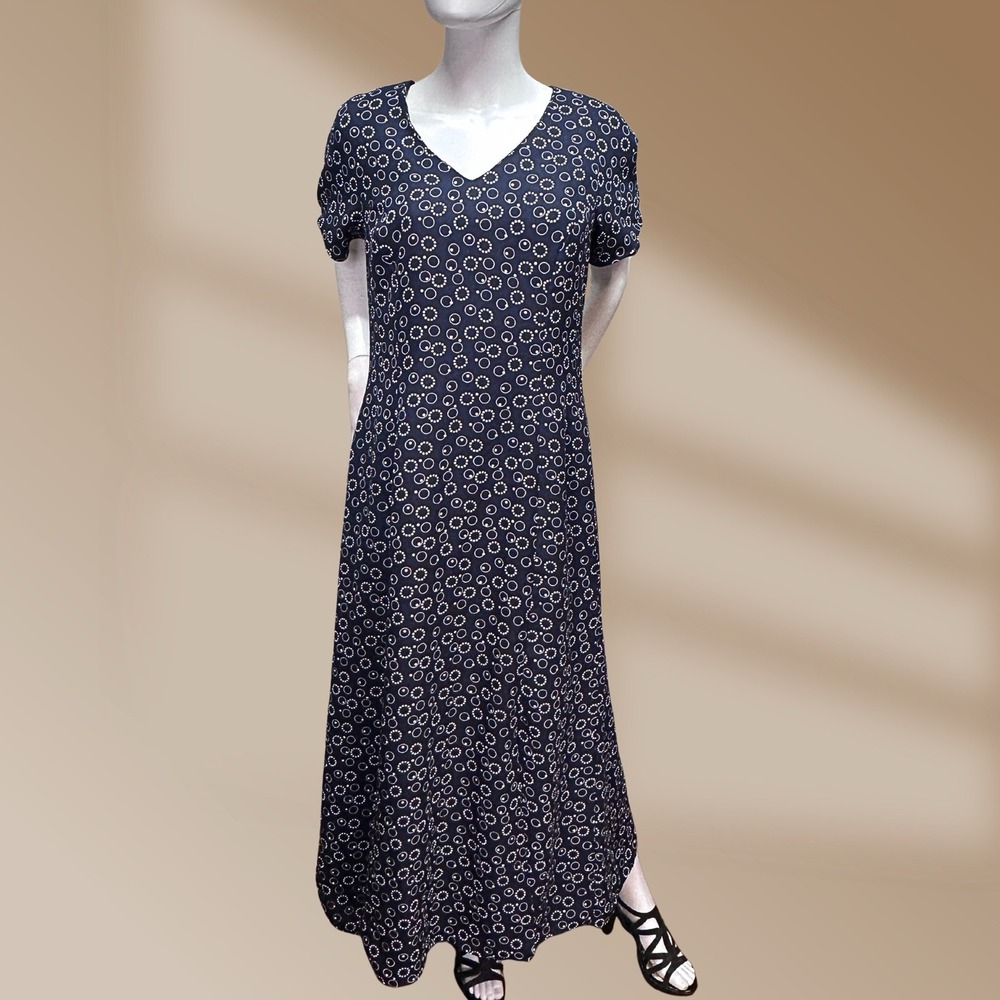 Vintage Halston Women's Navy Geometric Print Slit Front & Back Midi Dress